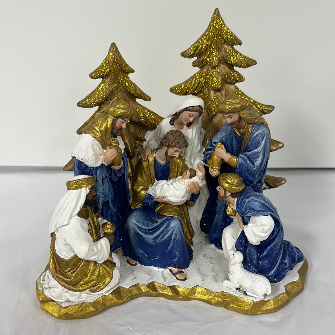 NATIVITY BLUE/GOLD TREES-9311