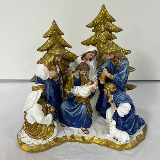 NATIVITY BLUE/GOLD TREES-9311