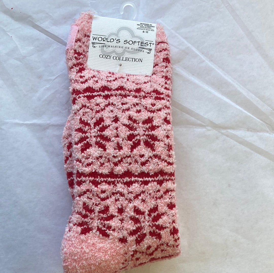 LADIES SOCKS/FAIR ISLE PINK