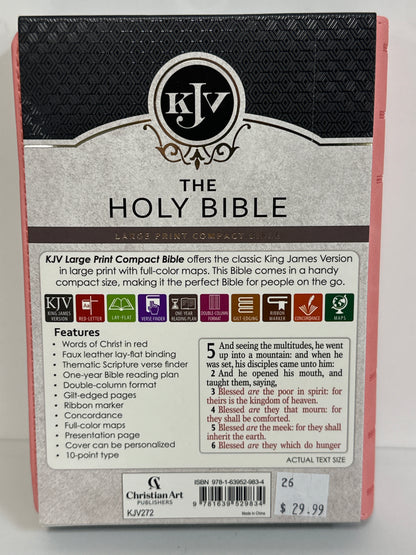 KJV LARGE PRINT COMPACT BIBLE PINK-9834