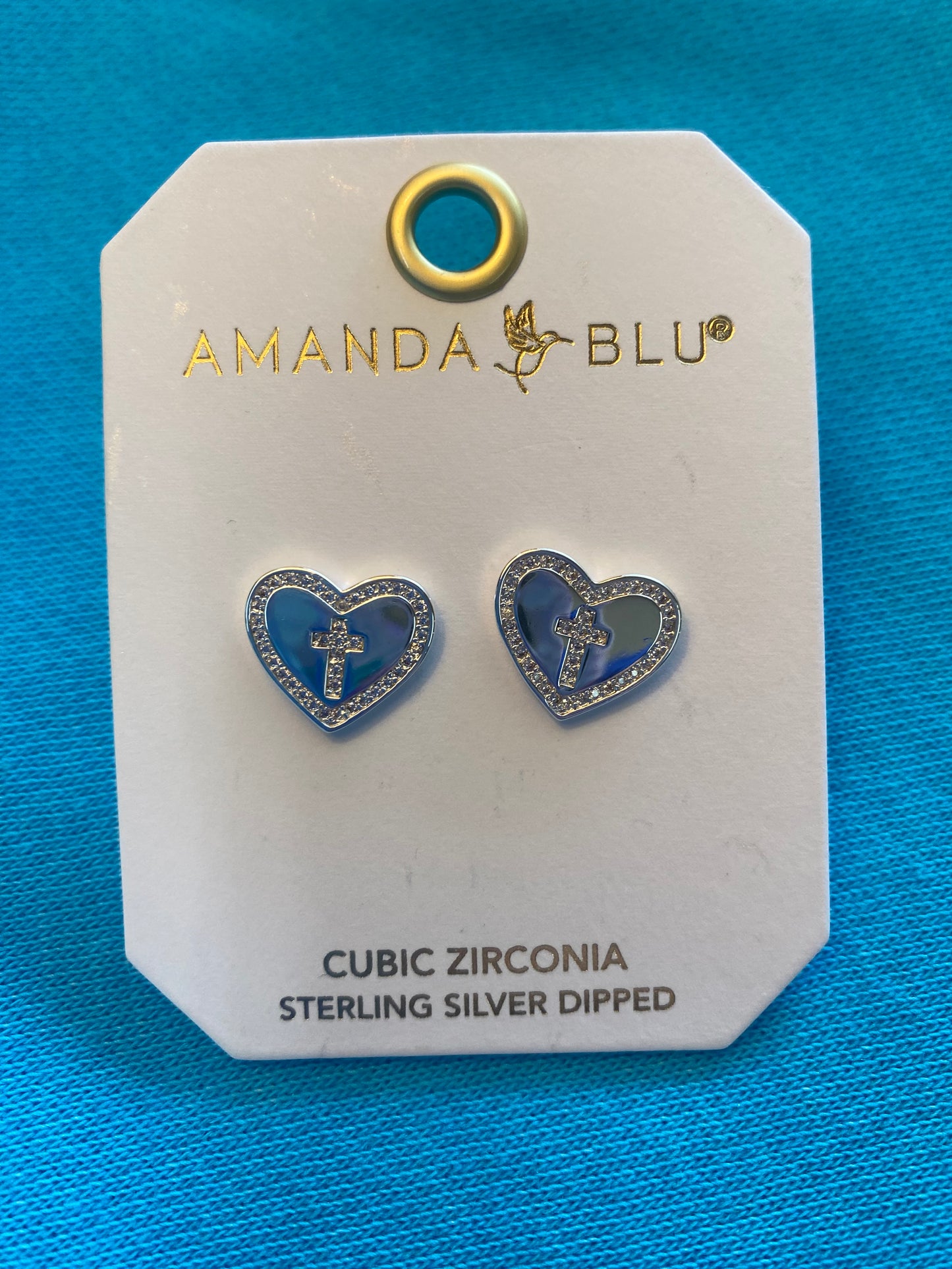 SILVER CROSS HEART STUD EARRINGS-2651