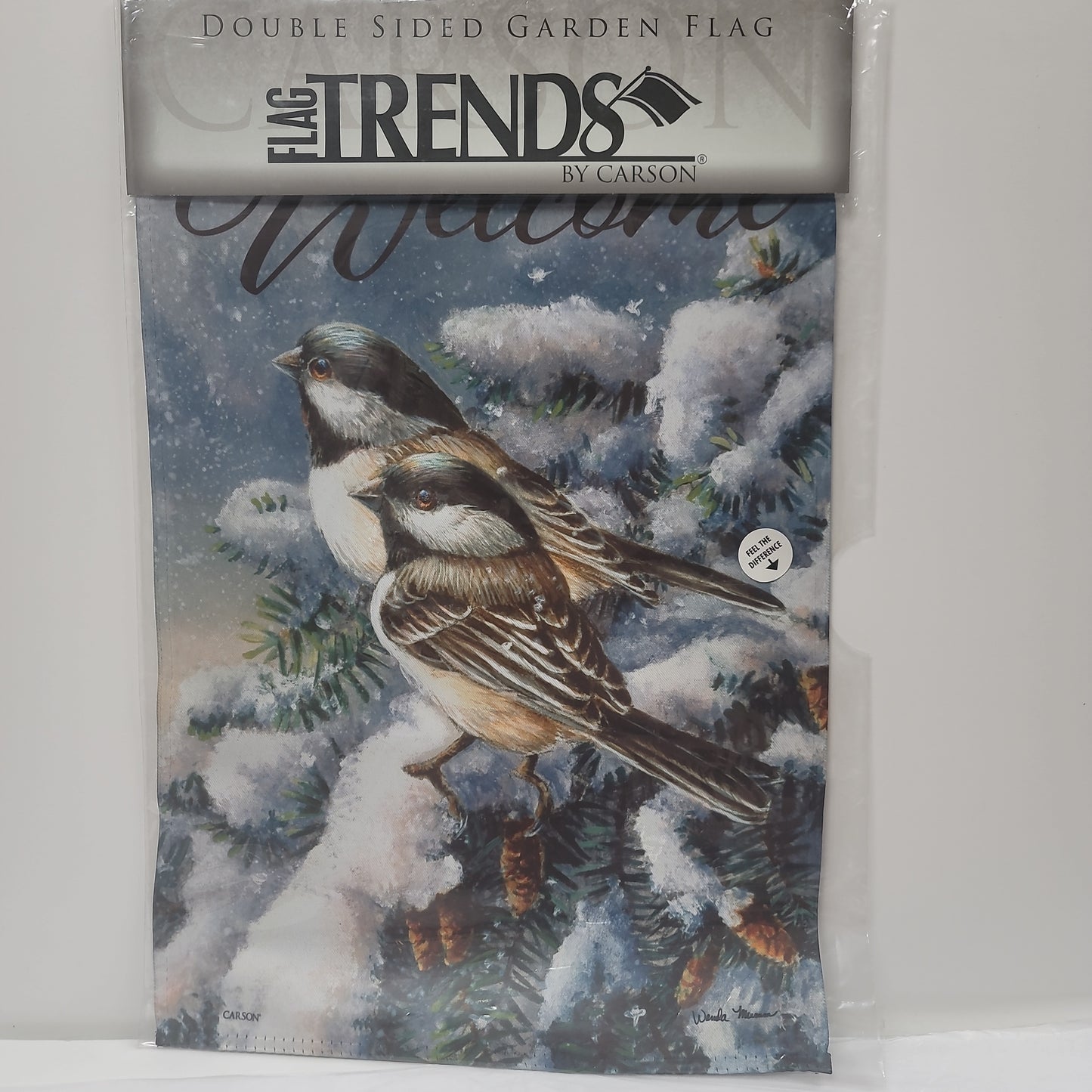CHICKADEES IN SPRUCE GARDN FLAG-1343