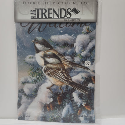 CHICKADEES IN SPRUCE GARDN FLAG-1343
