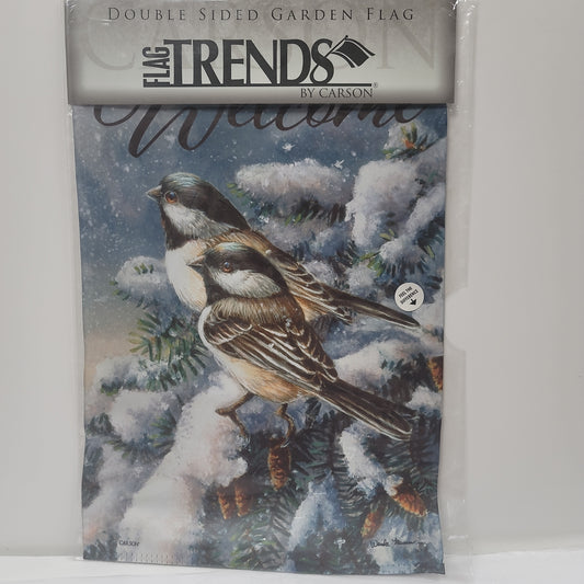 CHICKADEES IN SPRUCE GARDN FLAG-1343