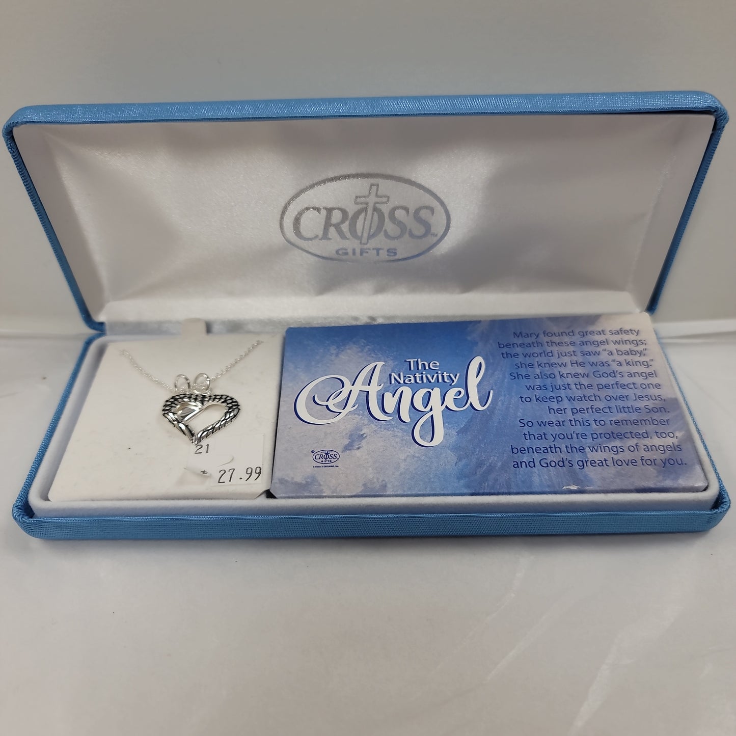 NATIVITY ANGEL WING/CZ HRT NKL-3320 : 18 IN