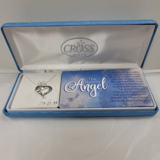 NATIVITY ANGEL WING/CZ HRT NKL-3320 : 18 IN