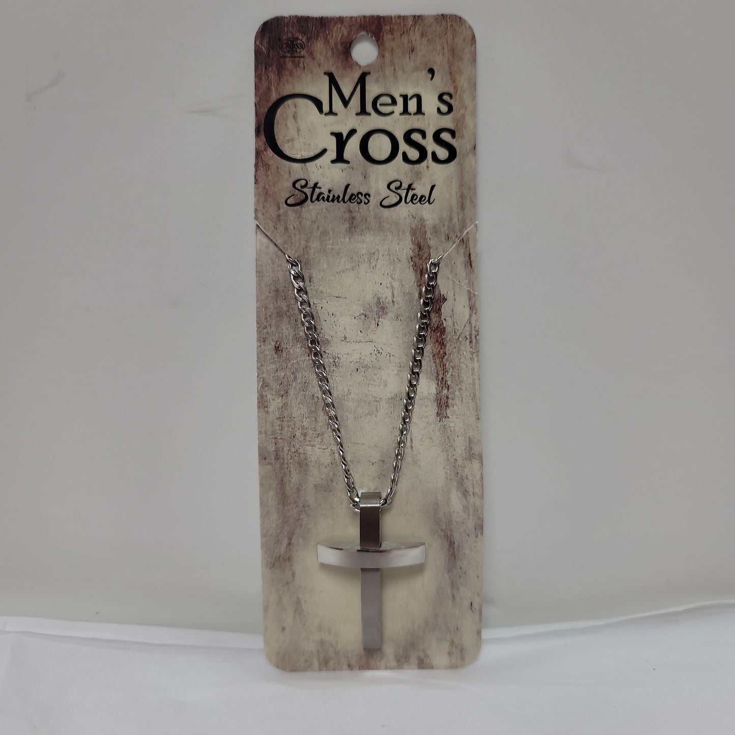 MENS SS CURVE CROSS NECKLACE-4410 : 24 IN