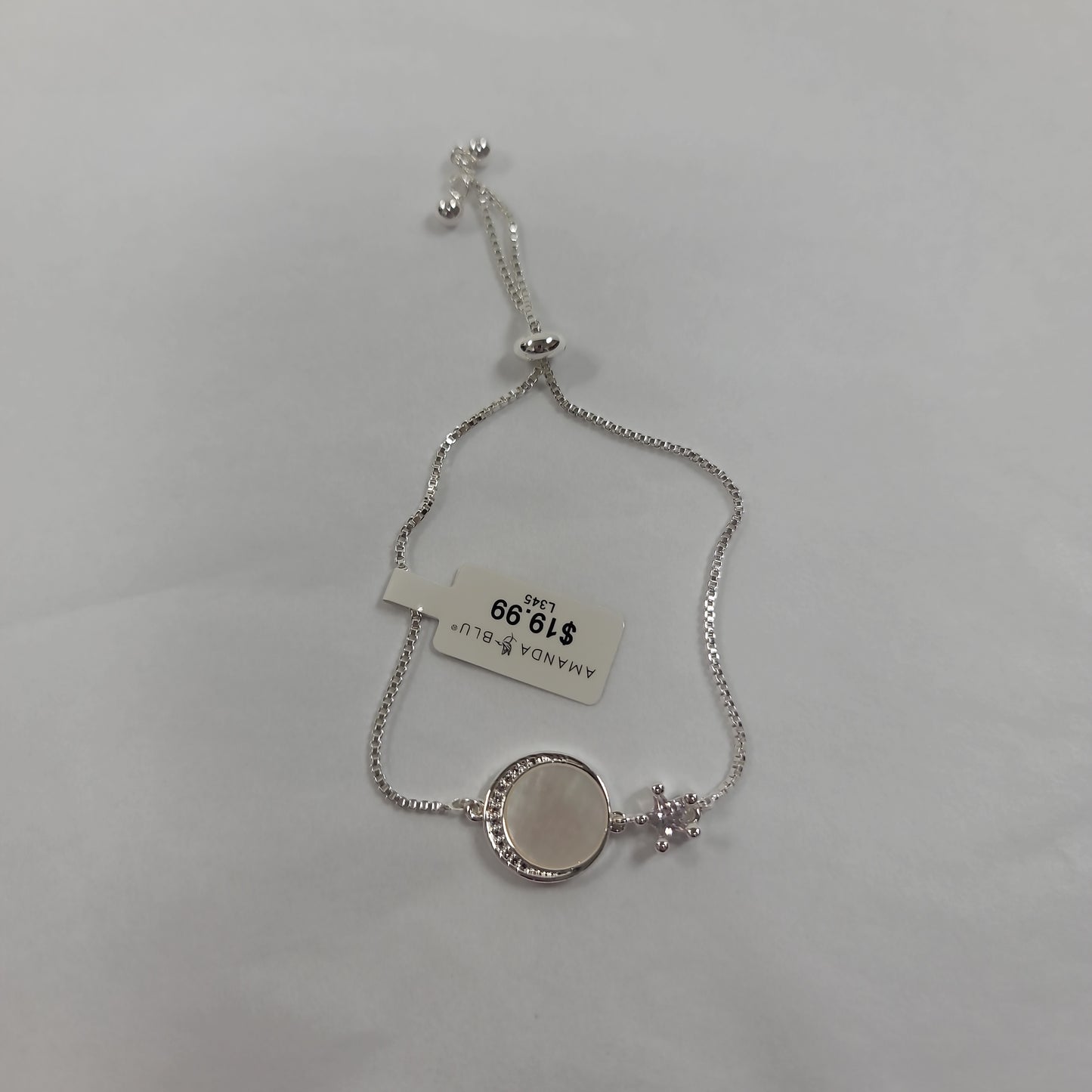 CRESCENT MOON STAR MOTHER OF PEARL SILVER BRACELET-6219