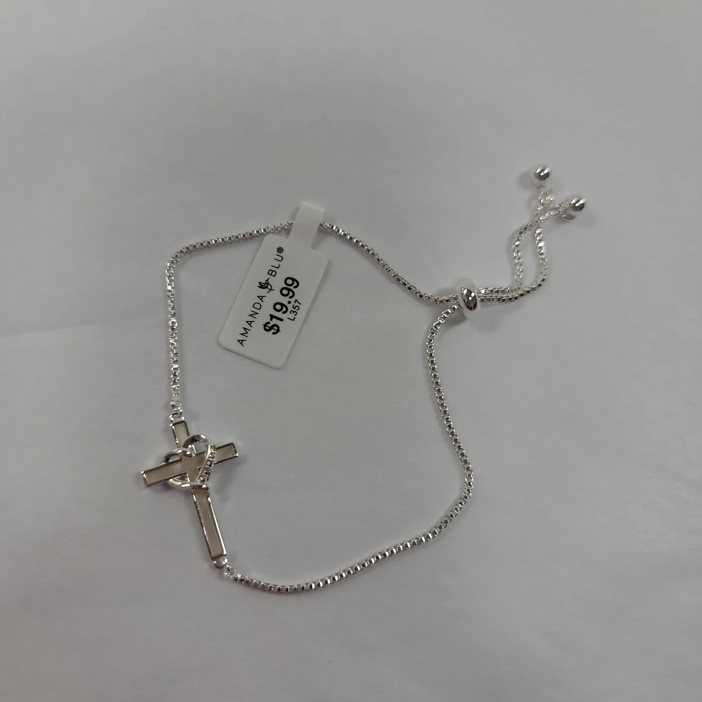 MOTHER OF PEARL CROSS CZ HEART SILVER BRACELET-6240