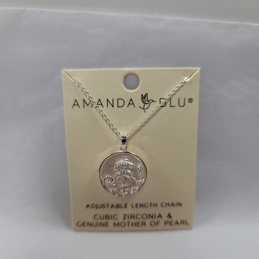 SILVER MOTHER OF PEARL JUMPING DOLPHINS NECKLACE-6370