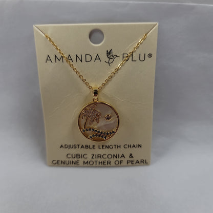GOLD MOTHER OF PEARL BEACH LOVE NECKLACE-6363