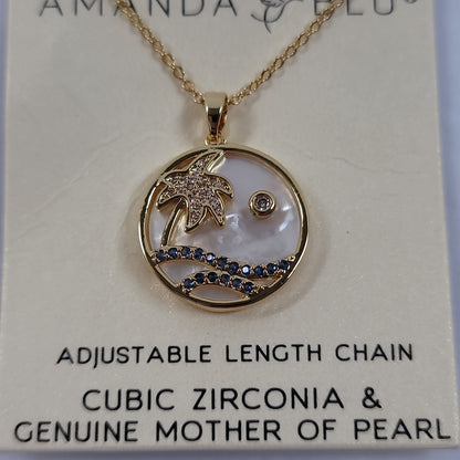 GOLD MOTHER OF PEARL BEACH LOVE NECKLACE-6363