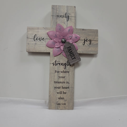 FAMILY PINK FLOWER WALL CROSS-5661