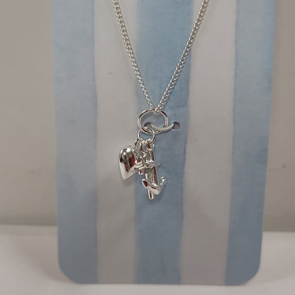 FAITH HOPE LOVE CROSS/HEART/ANCHOR SILVER PLATED NECKLACE 18 IN-1008