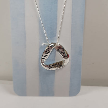 FAITH HOPE LOVE MOBIUS TRIANGLE SILVER PLATED NECKLACE 18 IN-0964