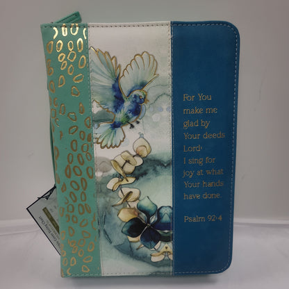 PSALM 92:4 WATERCOLOR FLOWER BIRD XXL BIBLE COVER-6599