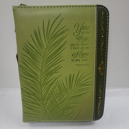 REFUGE/HOPE PALM FROND GREEN & GOLD XL BIBLE COVER-4210