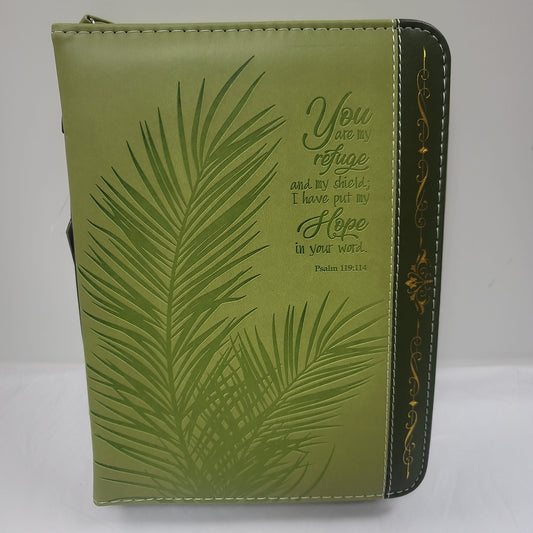 REFUGE/HOPE PALM FROND GREEN & GOLD XL BIBLE COVER-4210