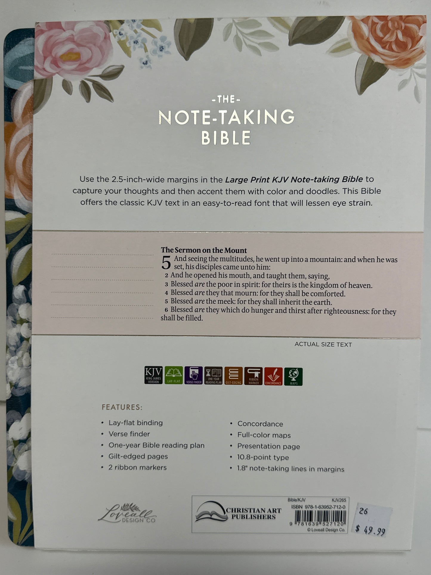 KJV LOVE THE LORD LG PRINT GREEN FLORAL NOTE TAKING BIBLE-7120