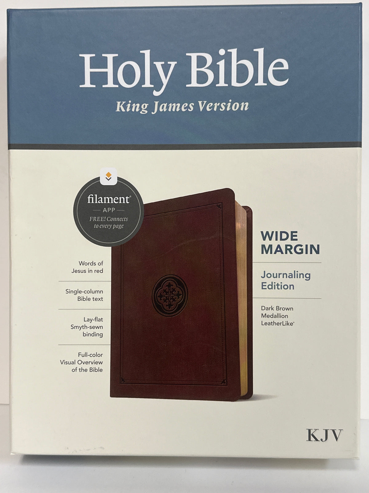KJV WIDE MARGIN FILAMENT BIBLE DARK BROWN MEDALLION-9150