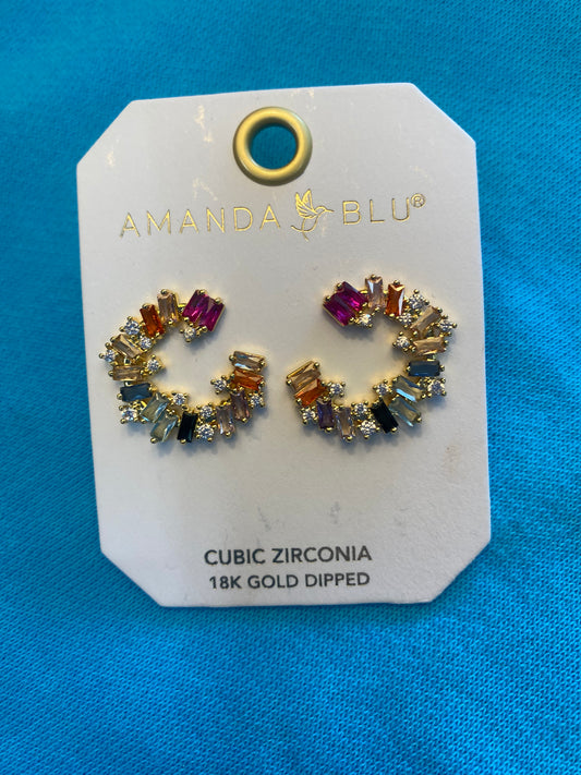 MULTI COLOR CZ OPEN CIRCLE EARRINGS GOLD-0831