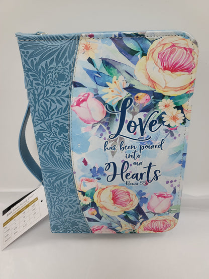 BLUE FLORAL LOVE LG BIBLE COVER-3236