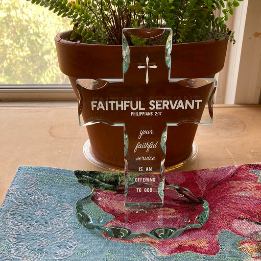 FAITHFUL SERVANT GLASS STANDING CROSS