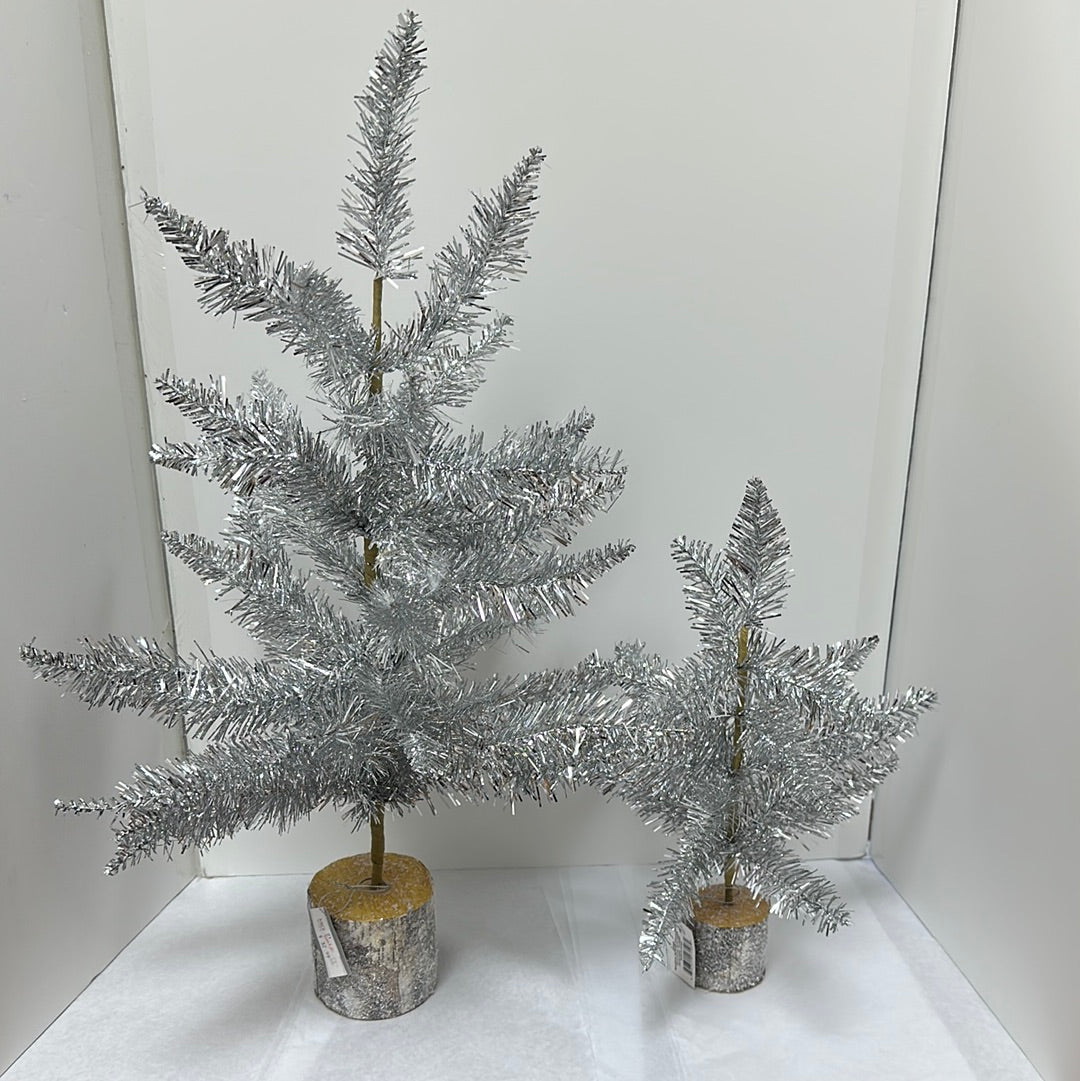 SILVER TINSEL TREE IN POT 2PC-1084