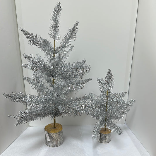 SILVER TINSEL TREE IN POT 2PC-1084