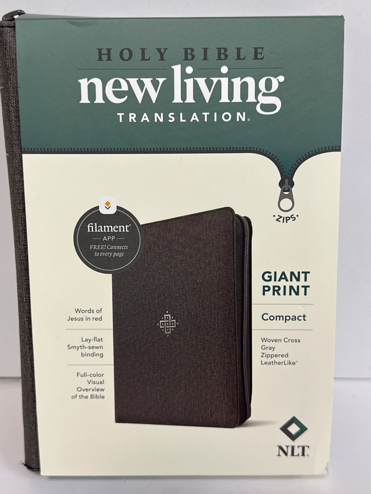NLT GIANT PRINT COMPACT FILAMENT BIBLE GREY ZIP-0101