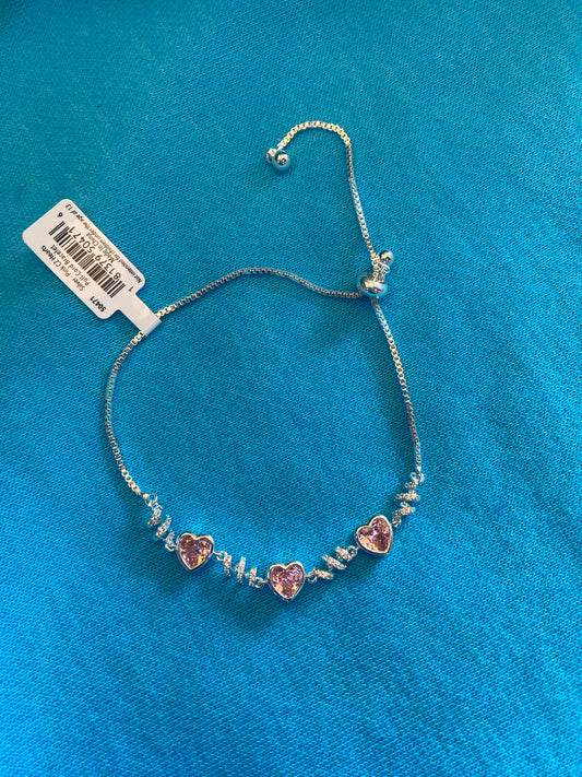 PINK CZ HEARTS SILVER BRACELET-4716