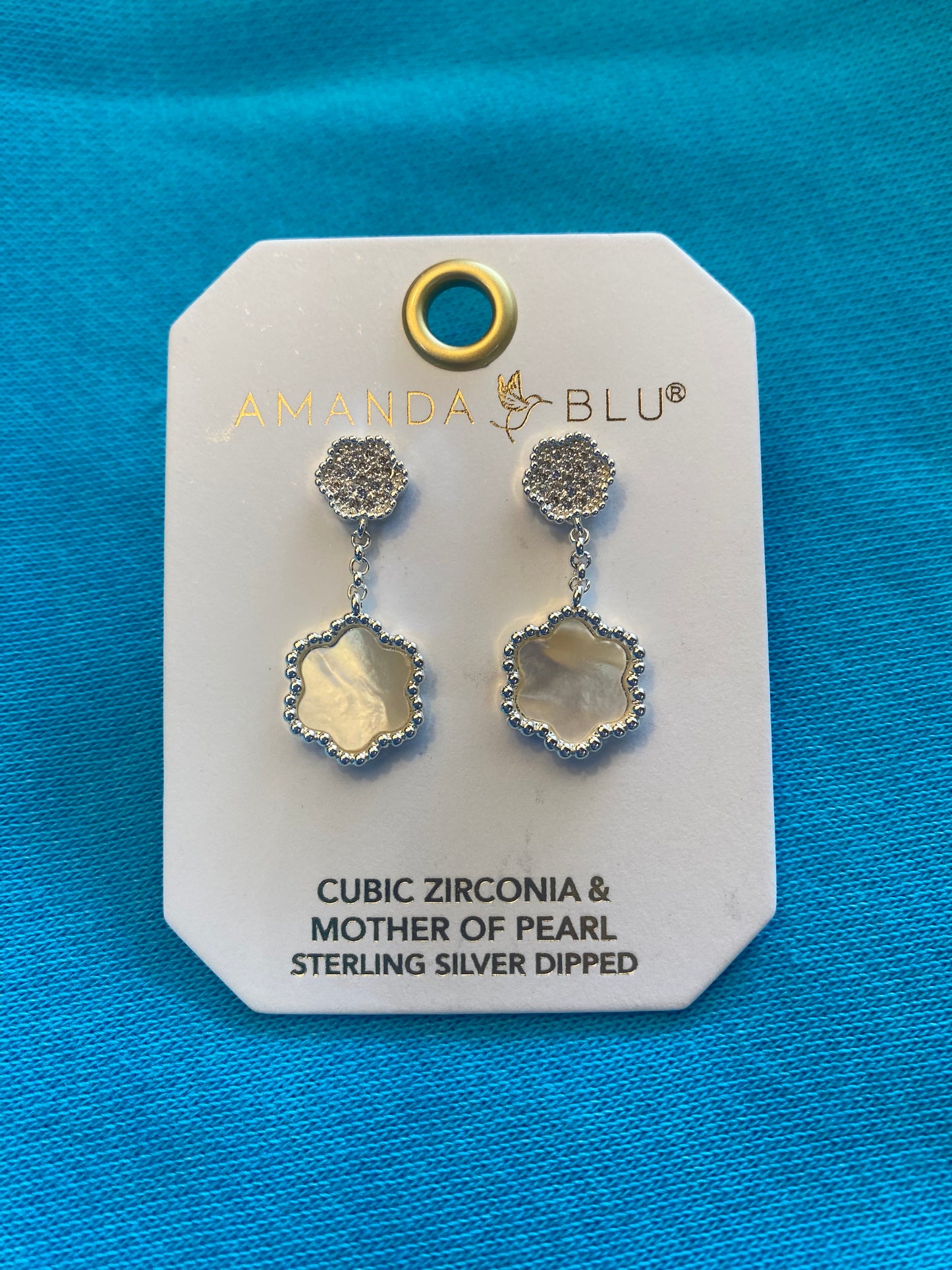 CZ/MOTHER OF PEARL CLOVER EARRINGS SILVER-1240