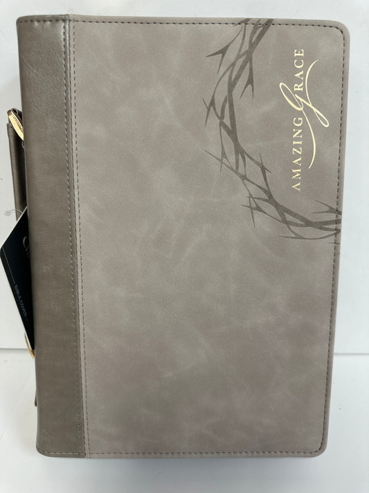 AMAZING GRACE TAUPE MEDIUM BIBLE COVER-0084