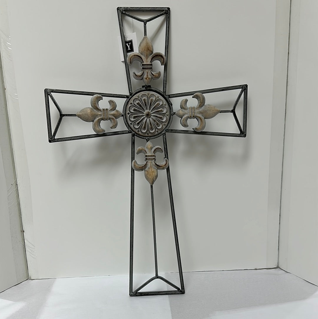 FLEUR DE LIS METAL WALL CROSS-9462