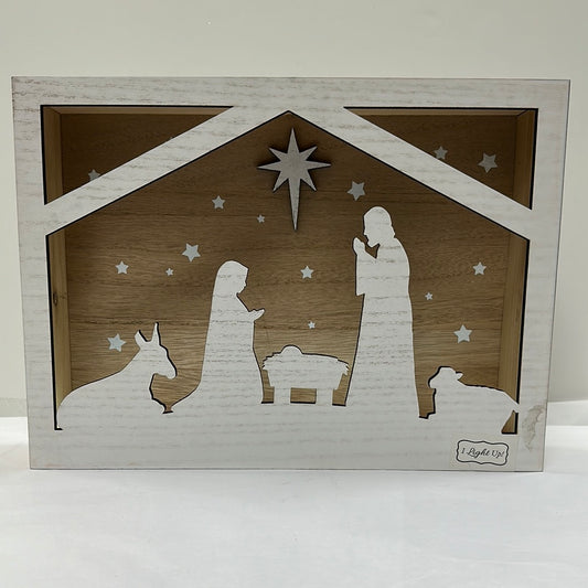 WOOD CUTOUT REVERS LED NATIVITY-3825