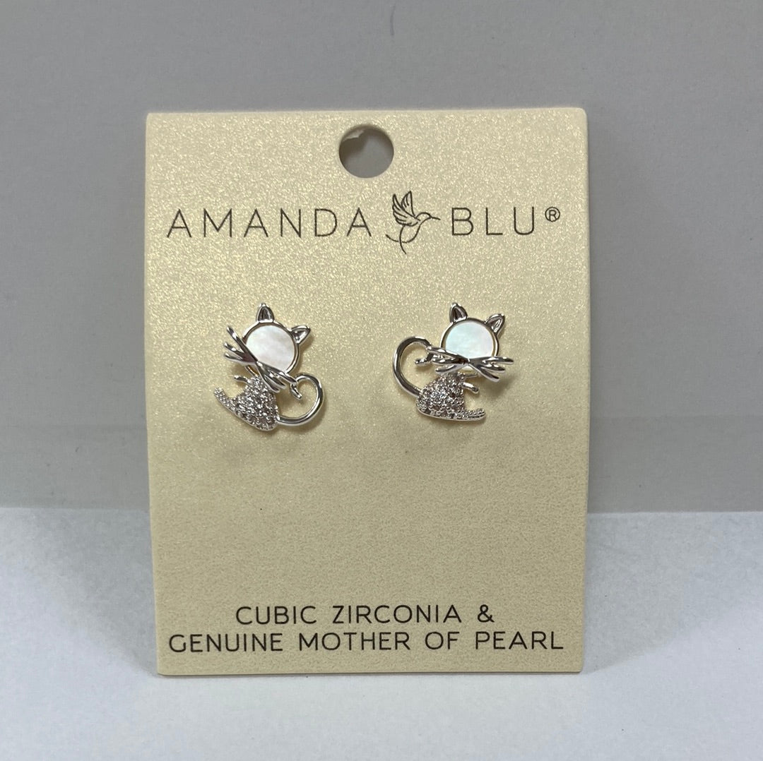 SILVER CAT/CZ/MOTHER OF PEARL EARRINGS-5762