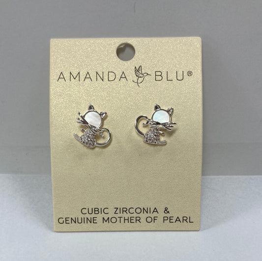 SILVER CAT/CZ/MOTHER OF PEARL EARRINGS-5762