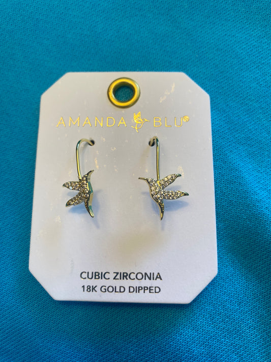 HUMMINGBIRD CZ DROP EARRINGS GOLD-1951