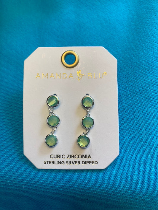 SILVER FACETED CZ GREEN EARRINGS-4012