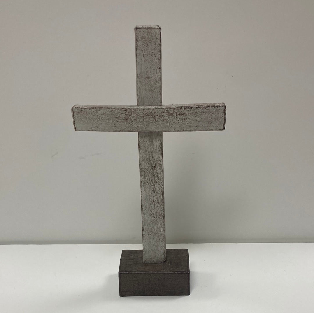 WHITE WASHED TABLETOP CROSS-5017