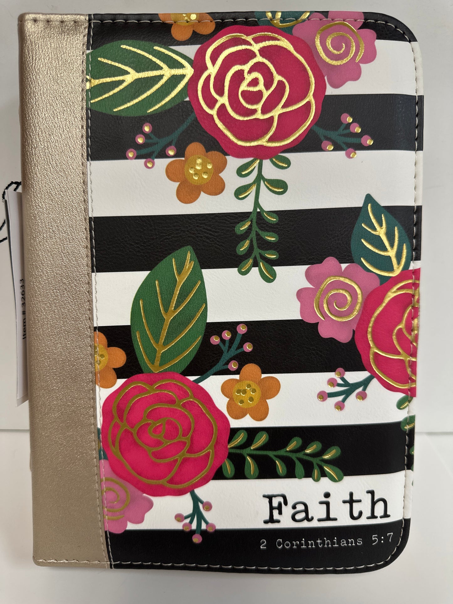FAITH BLACK/WHITE FLORAL LARGE BIBLE COVER-6339