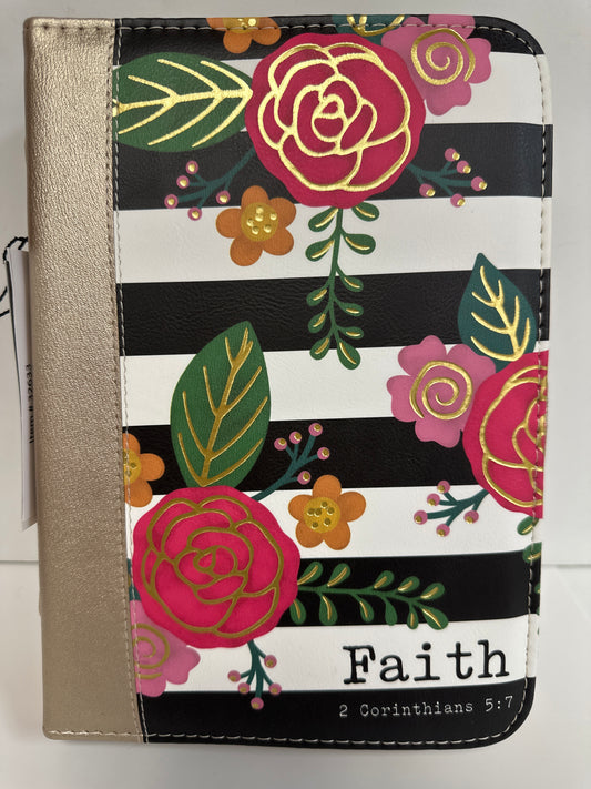 FAITH BLACK/WHITE FLORAL LARGE BIBLE COVER-6339
