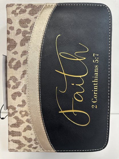 FAITH LEOPARD W/METALLIC GOLD LARGE BIBLE COVER-6124