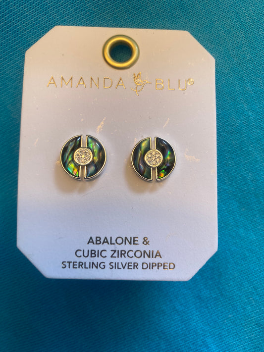 SILVER ABALONE & CZ BLUE CIRCLE EARRINGS-6214