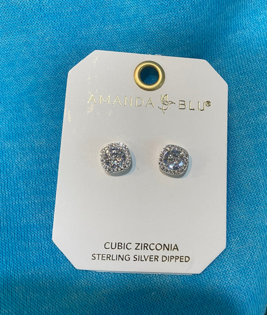 ICE BLU SQUARE HALO STUD EARRINGS SILVER-2934