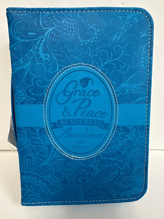 GRACE AND PEACE BLUE MEDIUM BIBLE COVER-6766