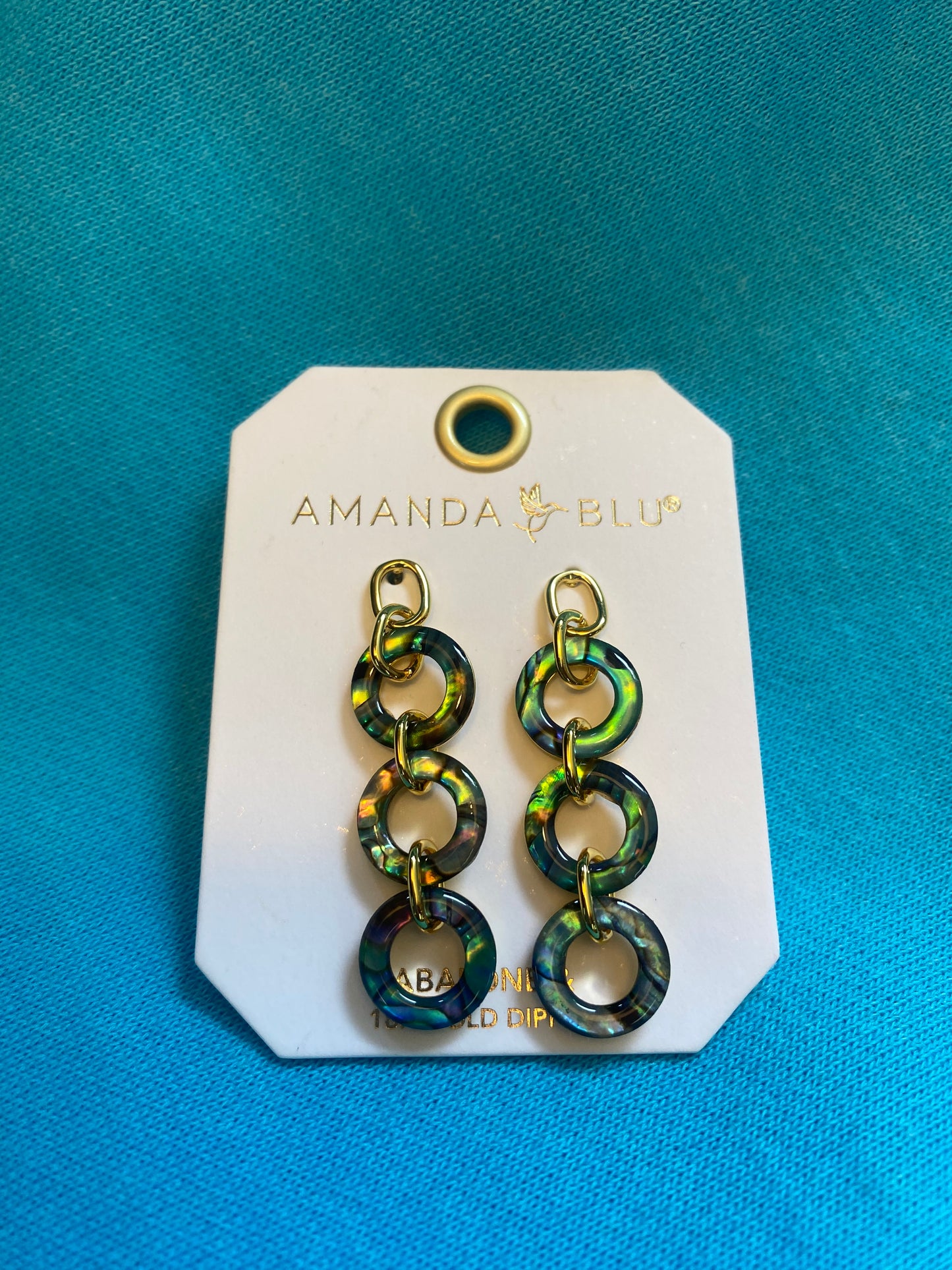 GOLD ABALONE BLUE LINK DROP EARRINGS-6481