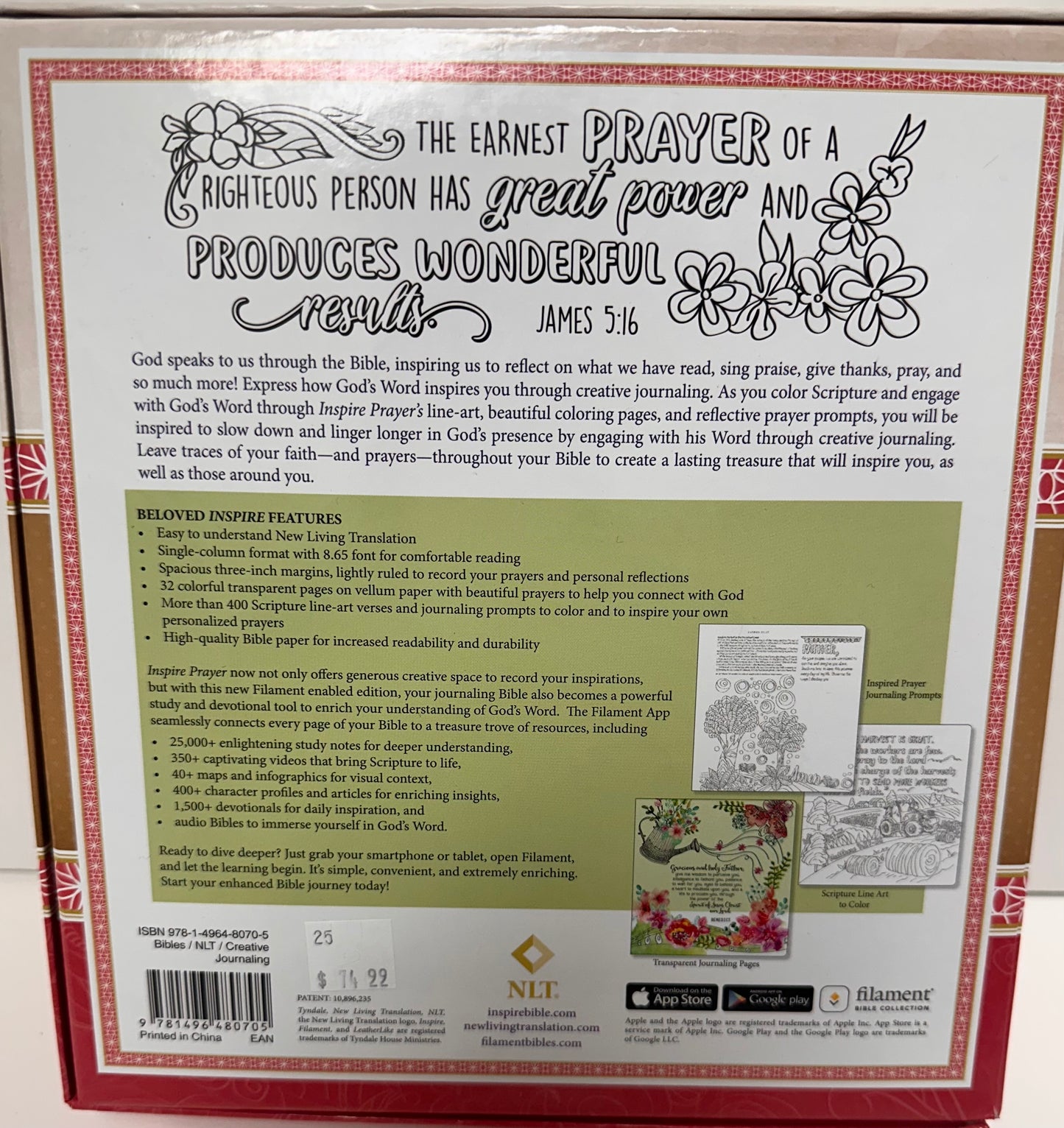 NLT INSPIRE PRAYER BIBLE FILAMENT-0705