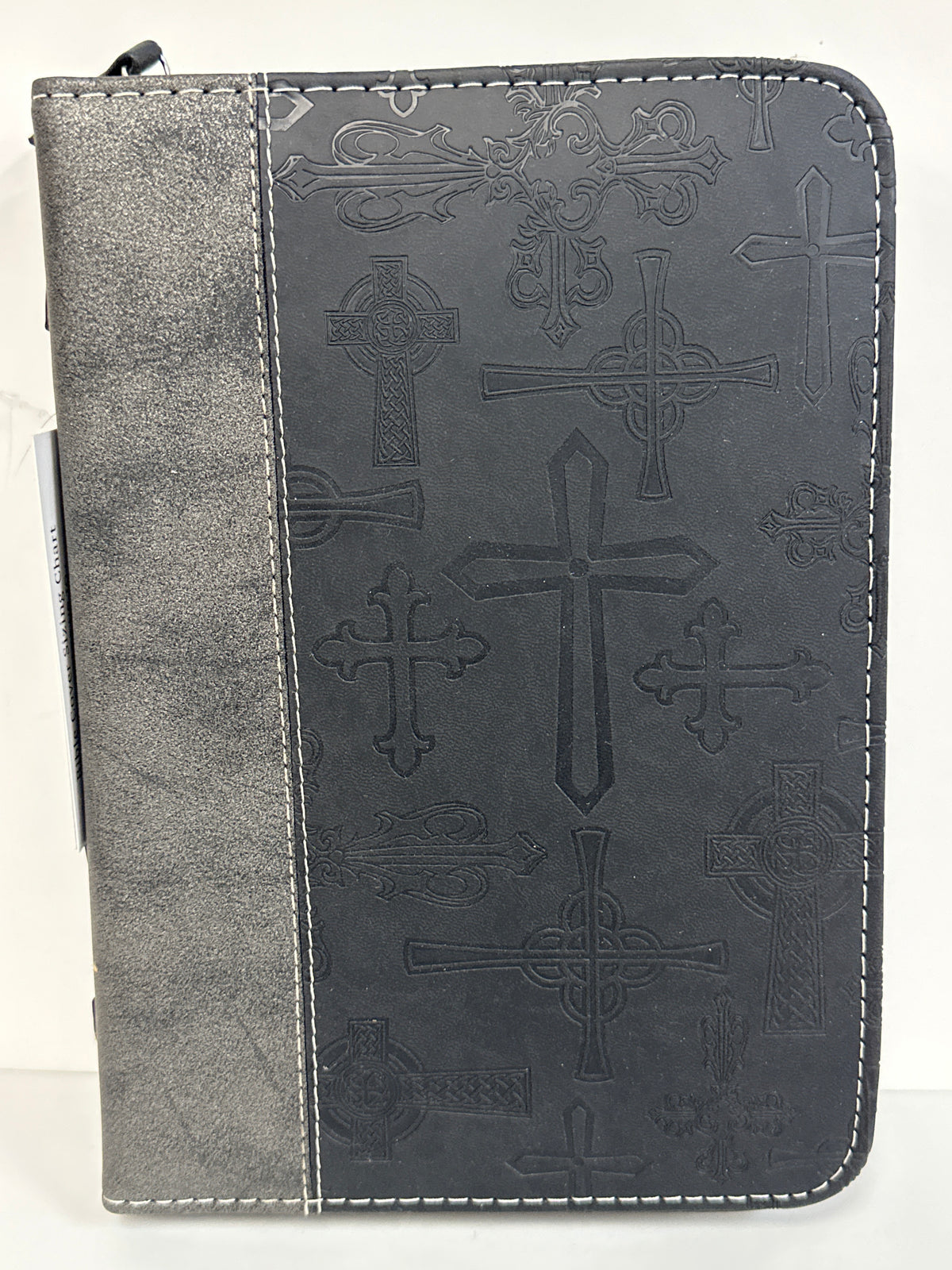 SILVER BLACK CROSSES LARGE BIBLE COVER-4524