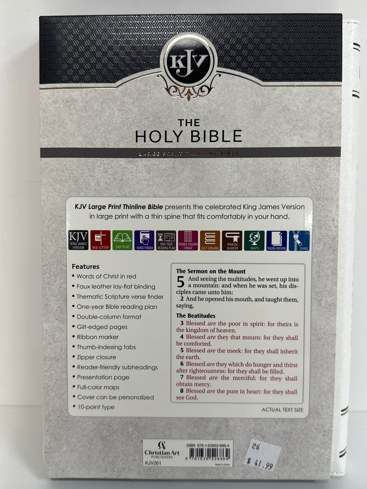 KJV LARGE PRINT THINLINE BIBLE WHITE ZIP-6864